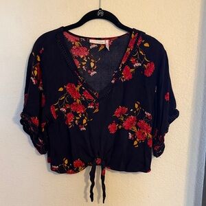 Floral V-Neck Tie-Front Top